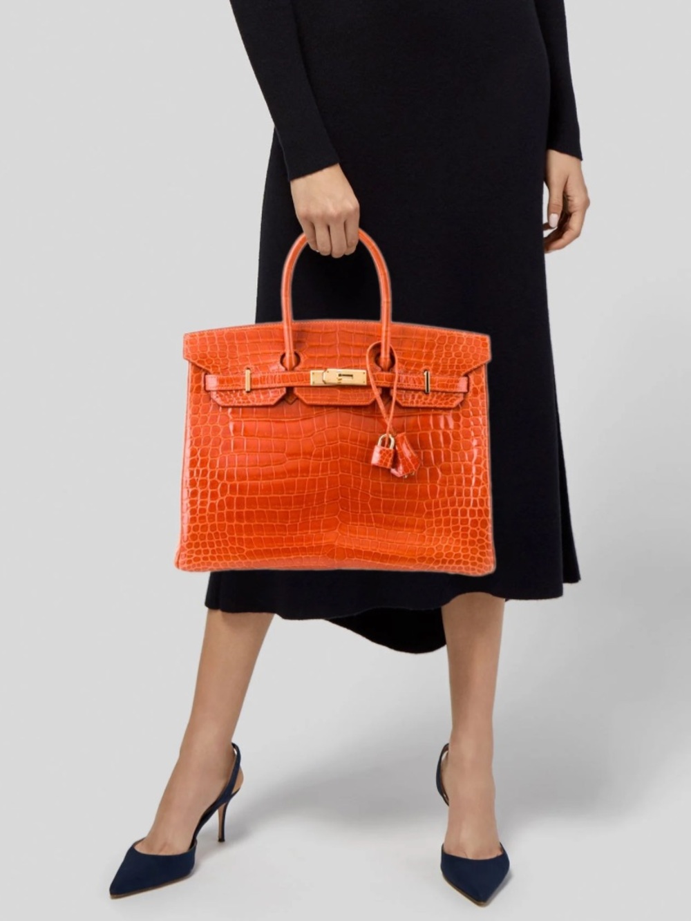 HERMES Orange Croc Birkin FAUX